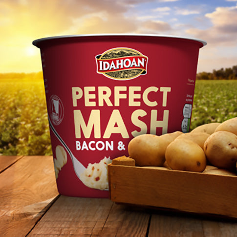 Load image into Gallery viewer, Idahoan Perfect Mash Potatoes Bacon &amp; Cheese 55g Pots Pack of 12
