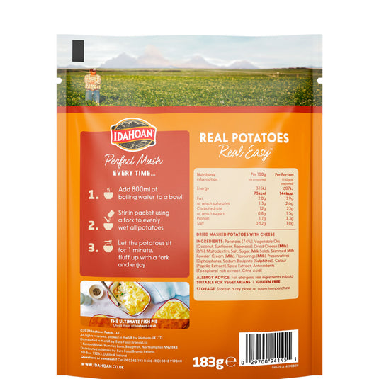 Idahoan Perfect Mash Potatoes Cheddar Cheese 183g Sachet FAMILY size Case(10)