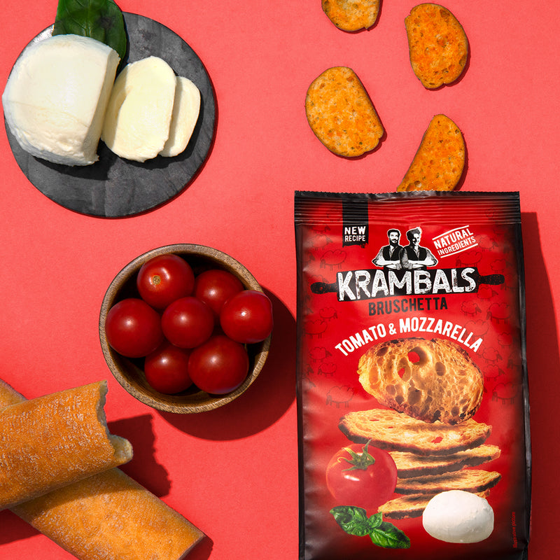 Load image into Gallery viewer, KRAMBALS Bruschetta Tomato &amp; Mozzarella Crisps 70g - Baked Crisps Bruschetta Bread Snacks Palm Oil Free Cheese Snack Box
