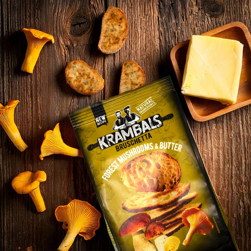 Load image into Gallery viewer, KRAMBALS Bruschetta Forest Mushrooms &amp; Butter Crisps 70g - Baked Crisps Bruschetta Bread Snacks Palm Oil Free Cheese Snack Box
