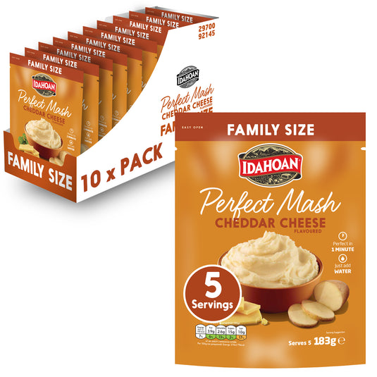 Idahoan Perfect Mash Potatoes Cheddar Cheese 183g Sachet FAMILY size Case(10)