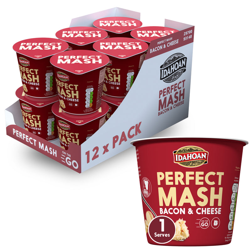 Load image into Gallery viewer, Idahoan Perfect Mash Potatoes Bacon &amp; Cheese 55g Pots Pack of 12
