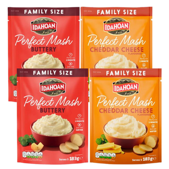 Idahoan Perfect Mash Potatoes Buttery & Cheddar 183g Sachets FAMILY size x 2