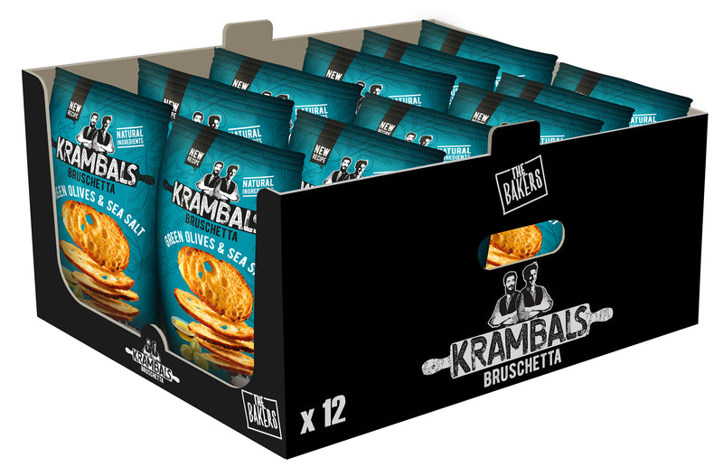 Load image into Gallery viewer, KRAMBALS Bruschetta Green Olives &amp; Sea Salt Crisps 70g - Baked Crisps Bruschetta Bread Snacks Palm Oil Free Cheese Snack Box
