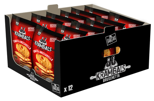 KRAMBALS Bruschetta Tomato & Mozzarella Crisps 70g - Baked Crisps Bruschetta Bread Snacks Palm Oil Free Cheese Snack Box