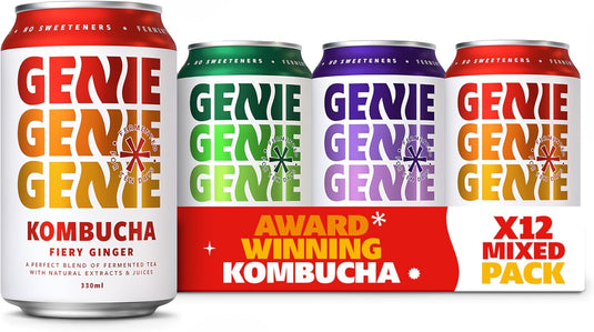 GENIE Kombucha Mixed Pack – Blueberry & Raspberry, Fiery Ginger, and Dry Apple