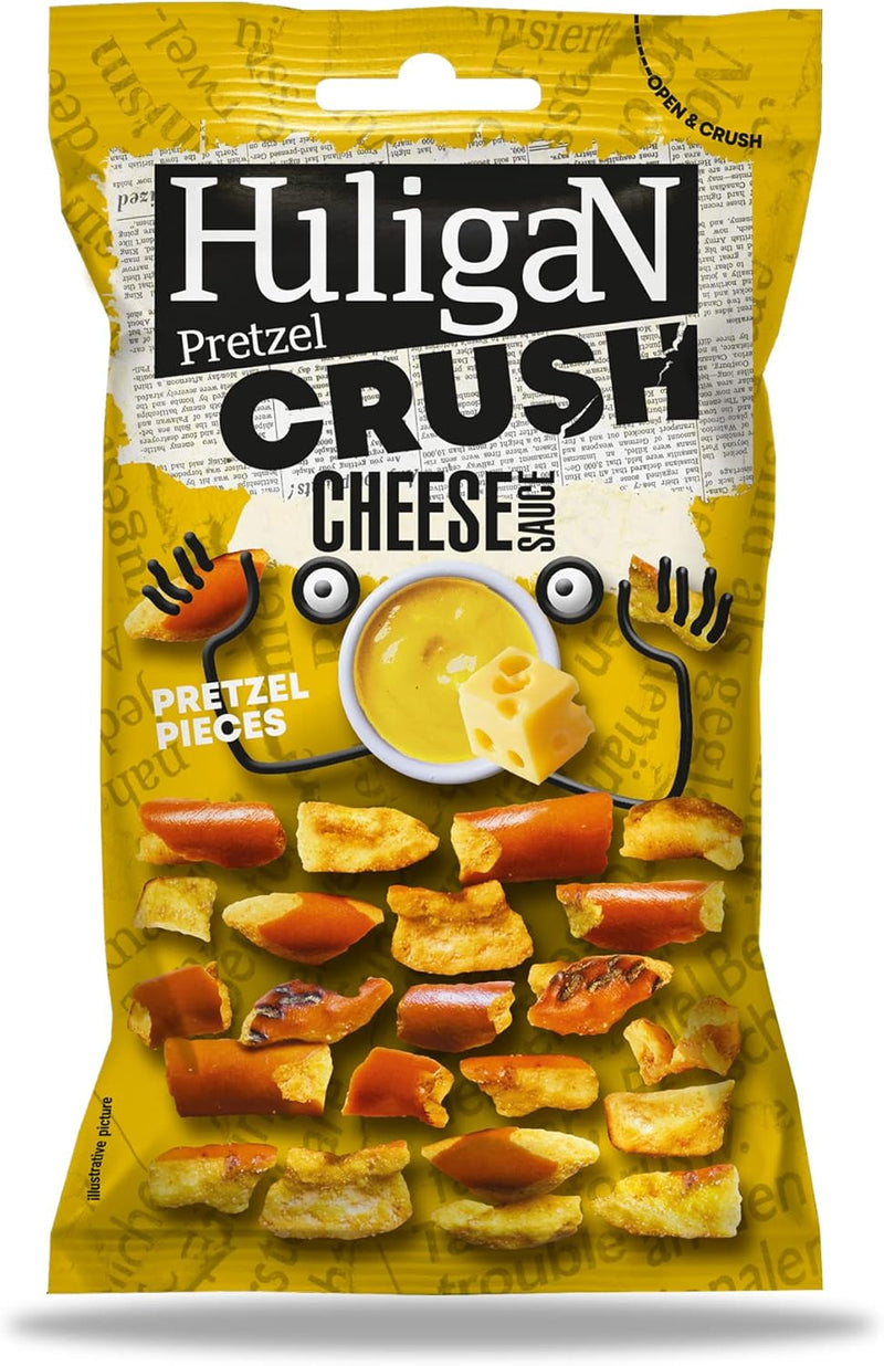 Load image into Gallery viewer, Huligan Pretzels Crush Cheese Sauce 65G - Baked Pretzel Thins Savoury Snacks Bulk Healthy Vegetarian Snack Box
