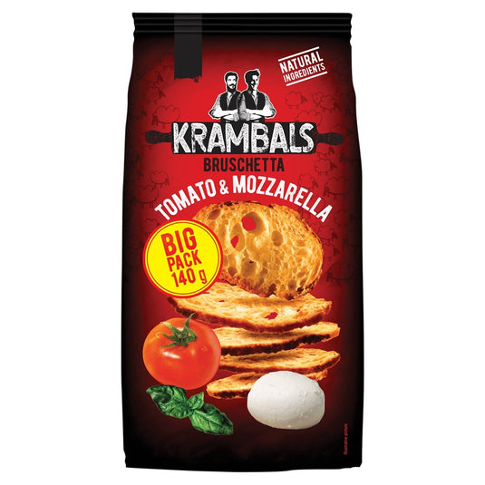 KRAMBALS Bruschetta Tomato & Mozzarella Crisps 140g - Baked Crisps Bruschetta Bread Snacks Palm Oil Free Cheese Snack Box