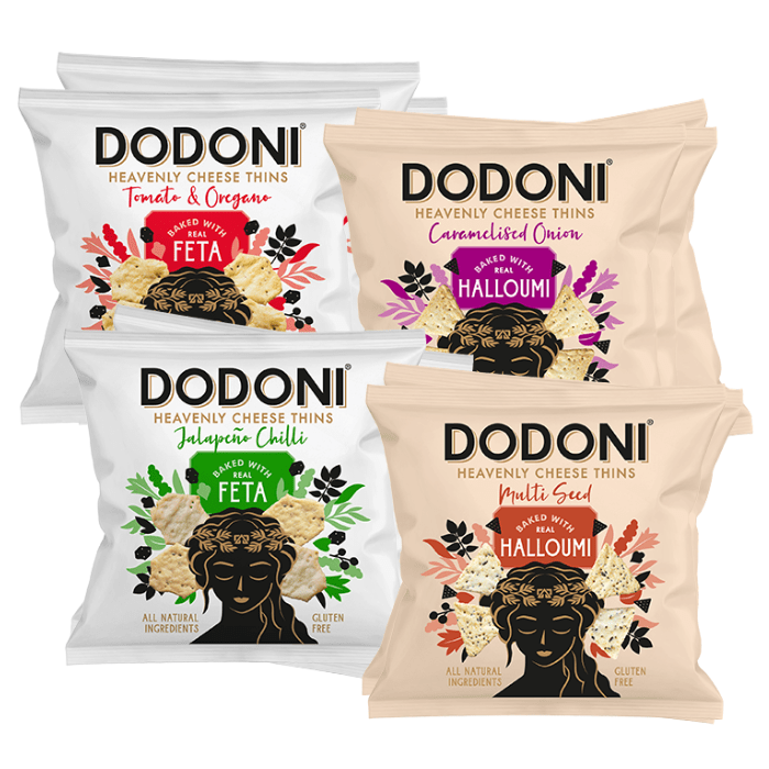 Load image into Gallery viewer, Dodoni Heavenly Cheese Thins The Full Dodoni Savoury Snacks 4x 80g
